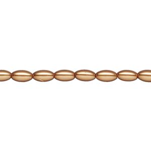 Pearl 1pk bright gold, Celestial Crystal&reg; 6x3.5mm rice 15.5-16 inch