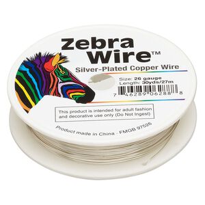 Wire, Zebra Wire&trade;, silver-plated copper, round, 26 gauge. Sold per 1/4-pound spool, approximately 115 yards.