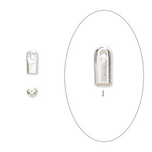 Cord end glue-in 1pkg8 sterling silver, 7x3mm / 2.5mm inside diameter