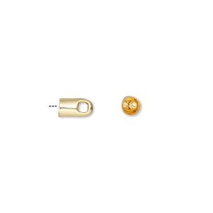 Cord end glue-in 1pkg50 gold-finished, 7x4mm / 3mm inside diameter, brass