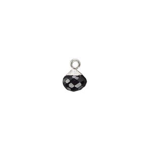 Drop 1pkg1, sterling silver / silver-plated copper / black onyx, 7mm hand-cut faceted round