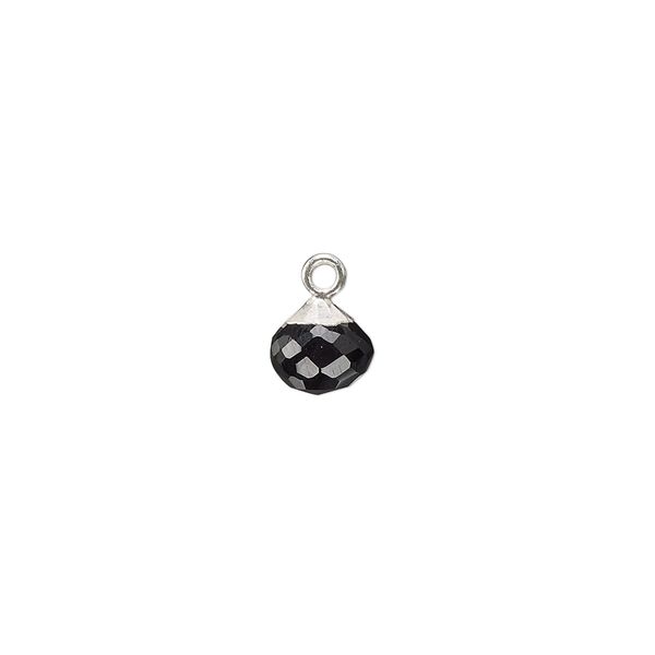 Drop 1pkg1, sterling silver / silver-plated copper / black onyx, 7mm hand-cut faceted round image number 0