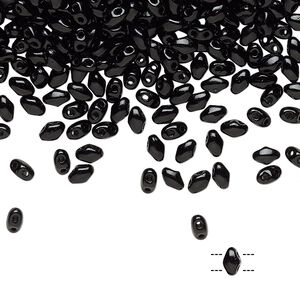 Bead, Preciosa Mini Twin&trade;, Mini Pressed Twin, Czech pressed glass, opaque black, 4x2.5mm oval with (2) 0.7mm holes. Sold per 50-gram pkg.