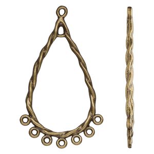 Focal, antique brass-finished "pewter" (zinc-based alloy), 36x20.5mm double-sided open twisted teardrop with 8 closed loops. Sold per pkg of 20.