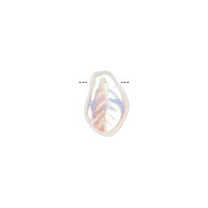 Bead, Czech pressed glass, clear AB, 14x9mm top-drilled leaf. Sold per 15-1/2" to 16" strand, approximately 60 beads.