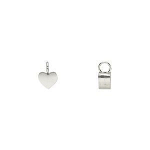 Charm, stainless steel, 5x4mm double-sided flat heart. Sold per pkg of 2.