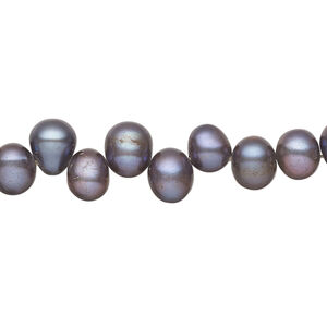 Freshwater pearl 1pkg1, top-drilled rice, 15.5-16 inch blue peacock 7x6mm-9x7mm matte cultured