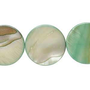 Mother-of-pearl shell 1pkg1, flat round bead 15 inch light teal green 19-20mm