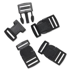 Clasp buckle 1pkg4, 49x26mm fits 2.5 cord, ABS black 1-strand