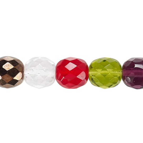 Bead, Czech fire-polished glass, multicolored, 10mm faceted round. Sold per 15-1/2" to 16" strand. image number 0