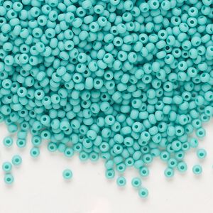 Seed bead, Preciosa Ornela Czech glass, pkg/50g, #11 rocaille, opaque matte green turquoise, (63130).