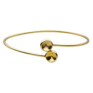 Bracelet, Almost Instant Jewelry&reg;, cuff, gold-finished brass, 21mm wide and (2) SS39 rivoli glue-in settings, 8 inches. Sold individually.