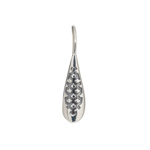 Ear wire fishhook 1pkg2 sterling silver, 26.5mm cone scale design / 3.5mm peg / 8mm half-drilled round setting, 20 gauge antiqued 1 pair
