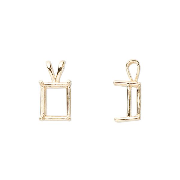 Pendant, Sure-Set&trade;, 14Kt gold, 10x8mm with 4-prong emerald-cut basket setting. Sold individually. image number 0