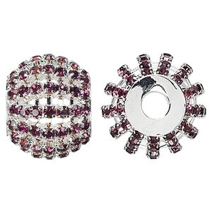 Bead 1pkg1 silver-finished, 25x20mm barrel / 3mm chatons, brass / purple rhinestone