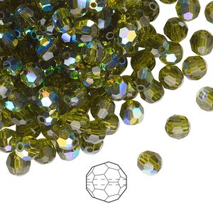 Bead 144pk olivine AB, Preciosa Czech crystal 5mm round