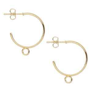 Earring hoop 1pkg10 gold-plated, 18mm 0.75 round / closed loop / earnuts, 20 gauge carbon steel / brass 5 pair