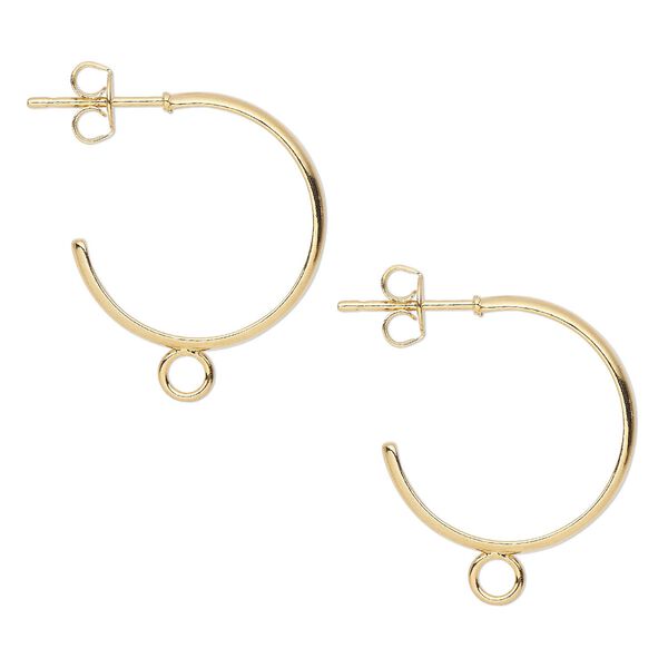 Earring hoop 1pkg10 gold-plated, 18mm 0.75 round / closed loop / earnuts, 20 gauge carbon steel / brass 5 pair image number 0