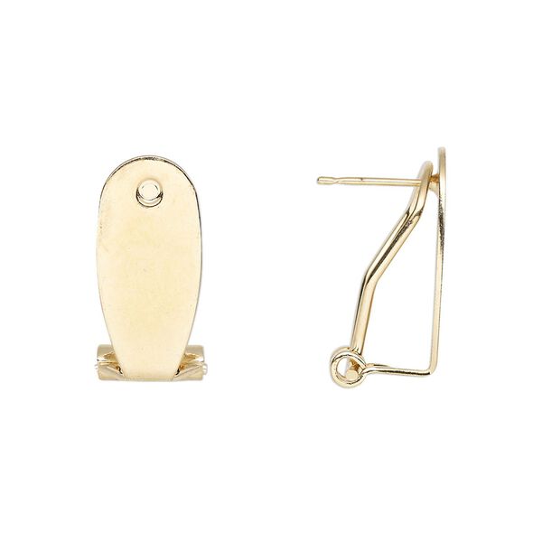 Earstud 1pkg4, 19x8.5mm flat oval / self-closing clip, gold-finished steel 2 pair image number 0
