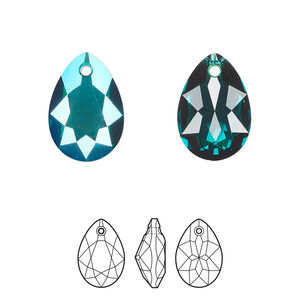 Drop 2pk emerald shimmer, Crystal Passions&reg; 16x11mm pendant pear cut 6433