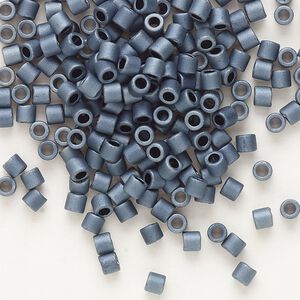 Seed bead, Delica&reg;, glass, pkg/7.5g, #8 round, opaque matte luster gunmetal (DBL-0301).