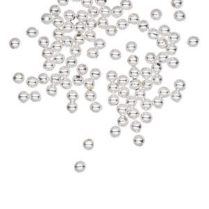 Bead 1pkg100 silver-plated, 2.5mm round, steel