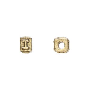 Bead 1pkg4 gold-plated pewter, 8x6mm rectangle / letter I, antique Dione&reg;