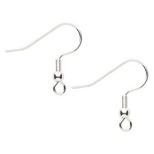 Ear wire fishhook 1pkg100, 21mm / 3mm ball / 4mm coil / open loop, 21 gauge silver-finished stainless steel 50 pair