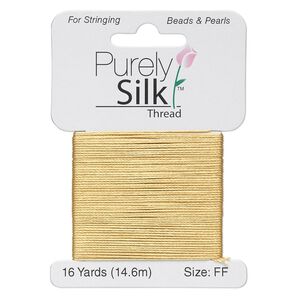 Thread, Purely Silk&trade;, gold, size FF. Sold per 16-yard card.
