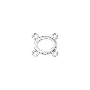 Link, fine silver, 11x9mm oval with open back and 10x8mm oval setting, 4 loops. Sold per pkg of 2.