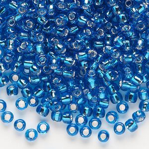 Seed bead, Dyna-Mites&trade;, glass, transparent silver-lined turquoise blue, #6 round. Sold per 40-gram pkg.