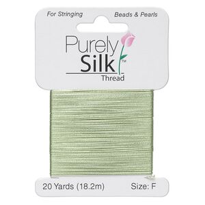 Thread, Purely Silk&trade;, medium green, size F. Sold per 20-yard card.