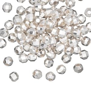Bead 1pkg100 silver-finished, 4.5mm faceted round, brass