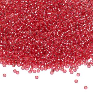 Seed bead, Miyuki 1pkg250g glass, #15 rocaille, Duracoat&reg; transparent silver-lined hibiscus / outside dyed (RR-4266)