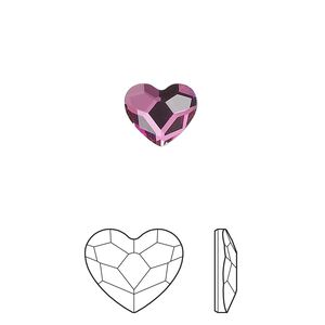 Flat back 2pk dark rose foil back, Crystal Passions&reg; 10mm heart 2808