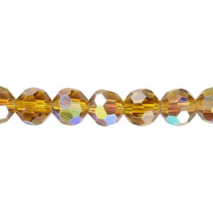 Bead 1pk 32 facets translucent gold AB, Celestial Crystal&reg; 8mm round 15.5-16 inch
