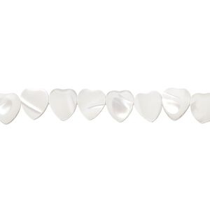 Mother-of-pearl shell 1pkg1, puffed hand-cut heart bead 15.5 to 16 inch white 6mm
