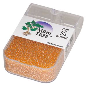 Seed bead, Ming Tree&trade;, glass, pkg/1/4 pound, #11 round, translucent luster orange.