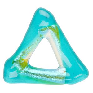 Focal, Paula Radke, dichroic glass, transparent green and aqua blue, 40-43mm open triangle. Sold individually.