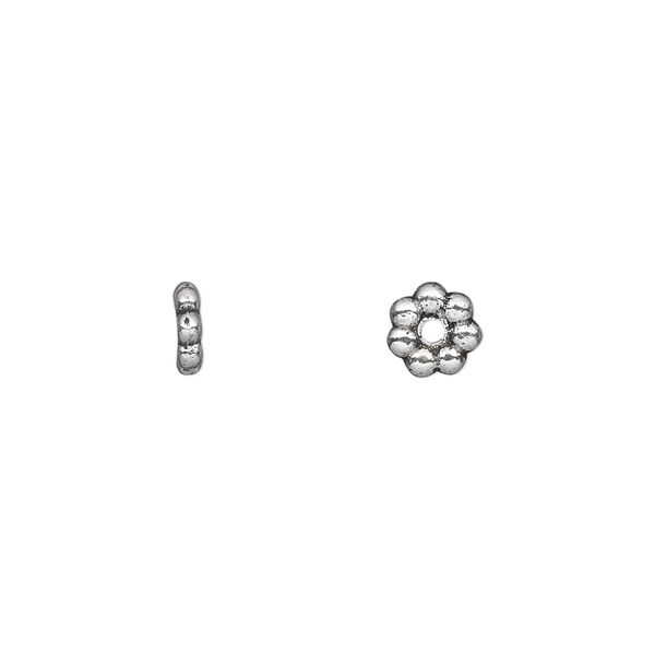 Bead 1pkg100 silver-plated "pewter", 6x2mm beaded rondelle, antique image number 0