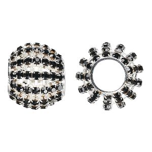 Bead 1pkg1 silver-finished, 25x20mm barrel / 3mm chatons, brass / black rhinestone