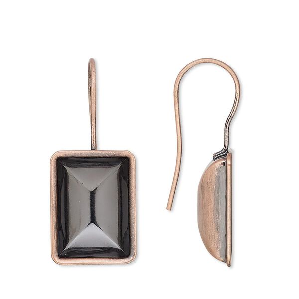 Ear wire fishhook 1pkg4 Almost Instant Jewelry&reg; antique copper-plated, 30x13mm / 14x10mm rectangle glue-in setting, 20 gauge brass 2 pair image number 0