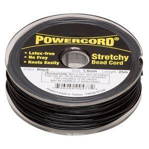 Cord, Powercord&reg;, elastic, black, 1.5mm, 22-pound test. Sold per 25-meter spool.