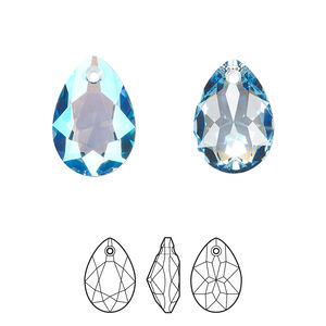 Drop 2pk aquamarine shimmer, Crystal Passions&reg; 16x11mm pendant pear cut 6433