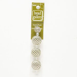 Bead 1pkg4 handblown glass, 11-13mm round / 21-22mm puffed flat round / line design, assortment translucent clear / brown / yellow