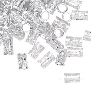 Bead 1pkg100 aluminum, 8x5mm filigree round tube / unsoldered seam, anodized silver