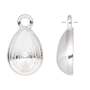 Drop, Almost Instant Jewelry&reg;, silver-plated "pewter" (zinc-based alloy), 11x8mm beaded teardrop with 10x7mm pear setting. Sold individually.