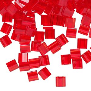 Seed bead, TILA&reg;, glass, pkg/250g, 5mm full tila square, transparent light fire red, (TL-140).