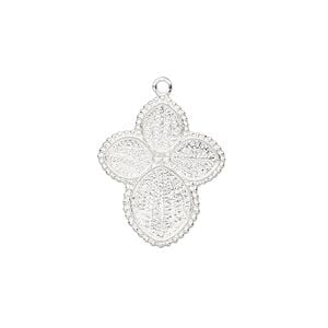 Drop, silver-plated brass, 20x17mm with (1) 10x8mm and (3) 6x4.8mm pure leaf settings. Sold individually.