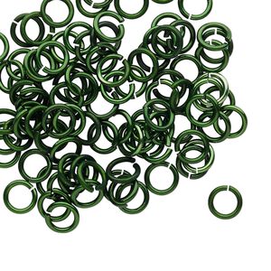 Jump ring 1pkg100 aluminum, 6mm round, 18 gauge / 4.2mm inside diameter / dark green
